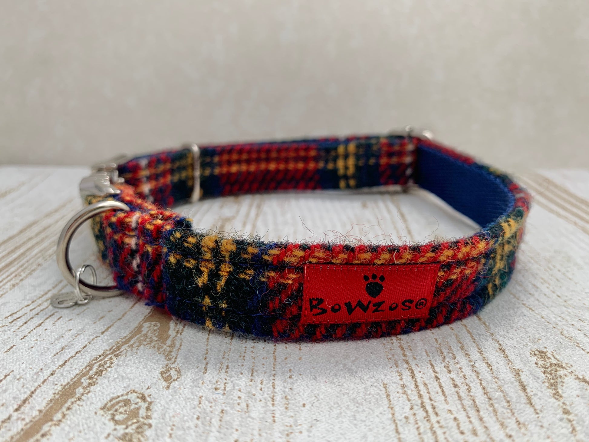Harris Tweed Dog Collar  - Red Stewart Tartan - BOWZOS