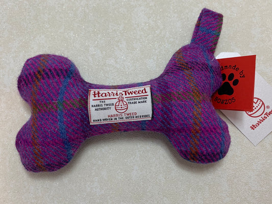 (Jura) Bowzos Harris Tweed Squeaky Bone Toy - Purple - BOWZOS