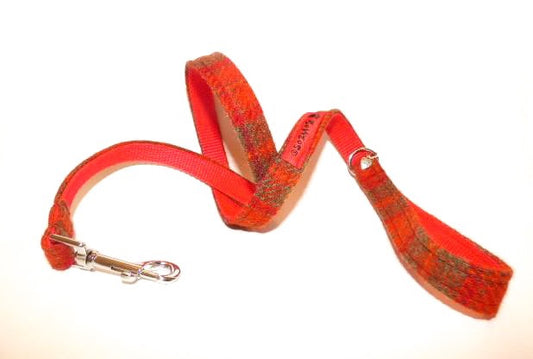 (Arran) Harris Tweed Dog Lead - Orange Check - BOWZOS