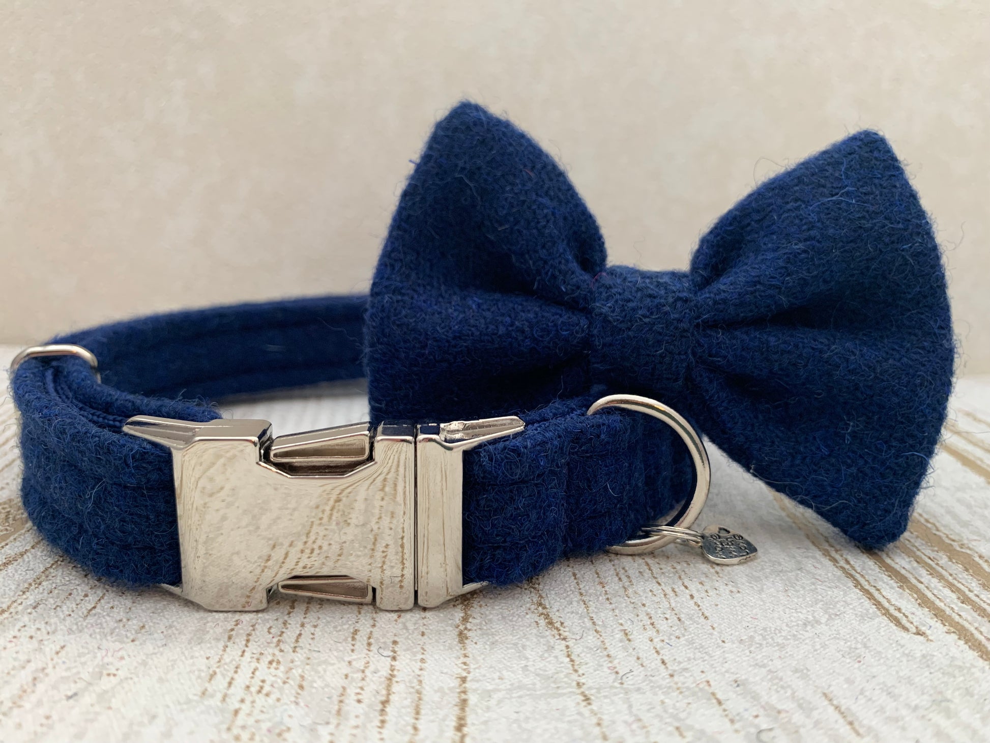 (Balmoral) Harris Tweed Bow Tie Dog Collar - Blue (with Silver Findings) - BOWZOS