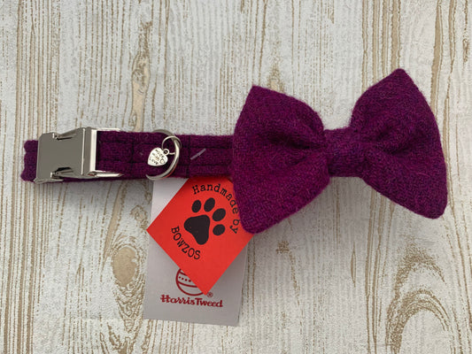 (Caledonian) Harris Tweed Bow Tie Dog Collar - Dark Purple - BOWZOS