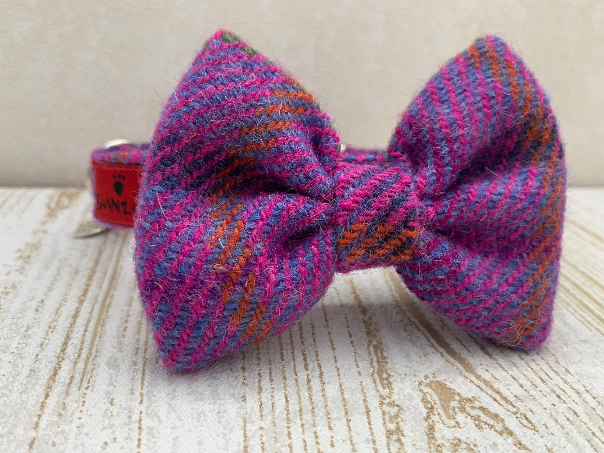(Jura) Harris Tweed Bow Tie Dog Collar - Purple Check - BOWZOS