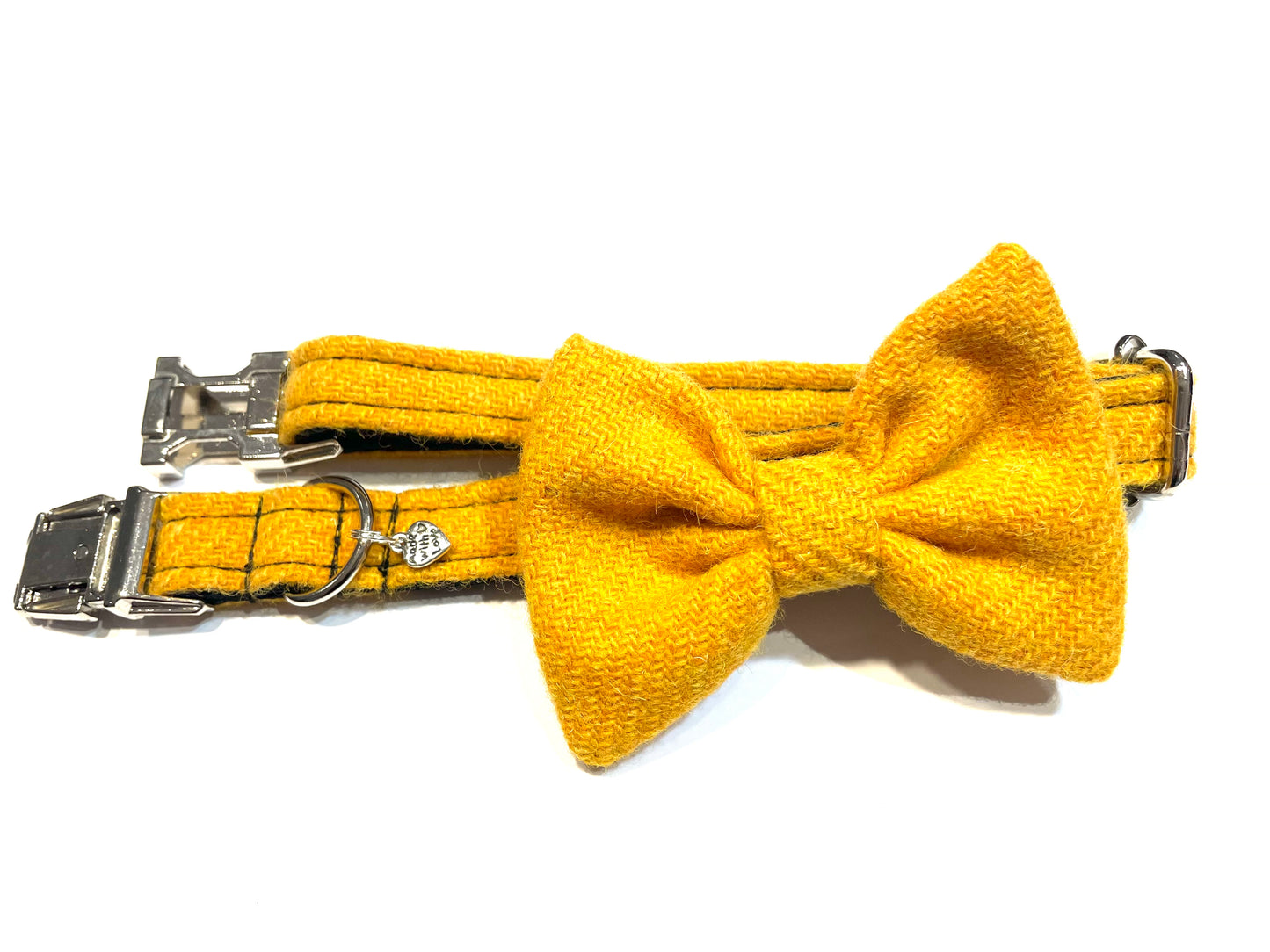 (Cairn) Harris Tweed® Bow Tie Dog Collar - Citrus Yellow