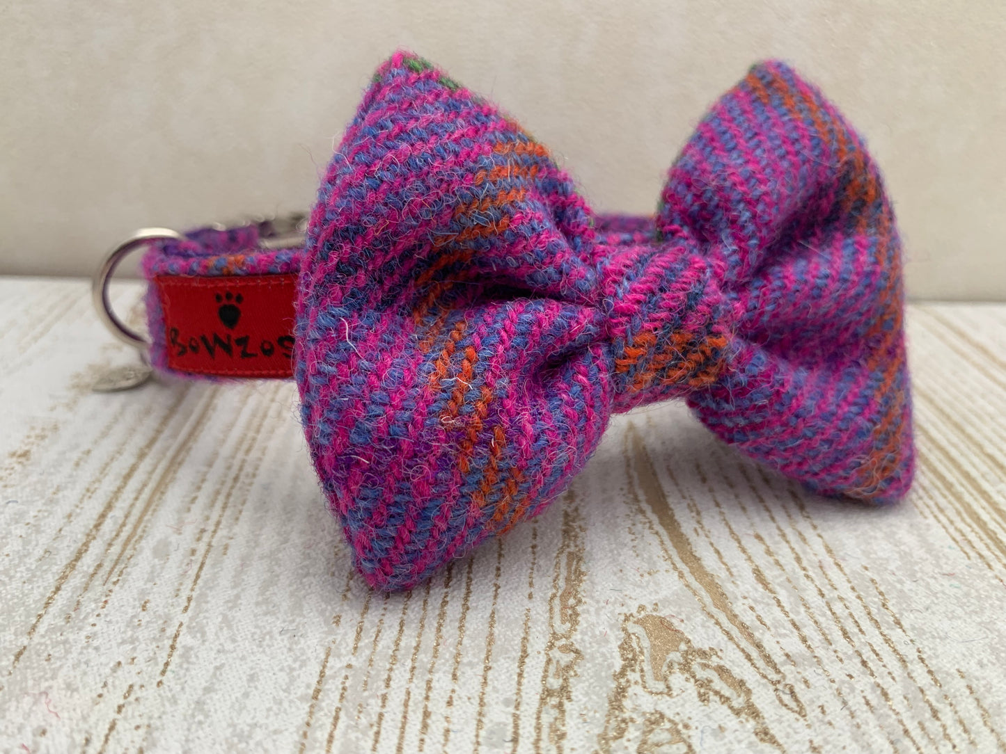 (Jura) Harris Tweed Bow Tie Dog Collar - Purple Check - BOWZOS