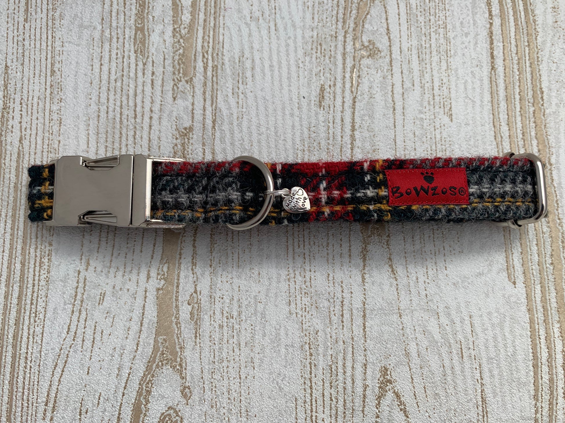 Harris Tweed Dog Collar  - Grey Stewart Tartan - BOWZOS