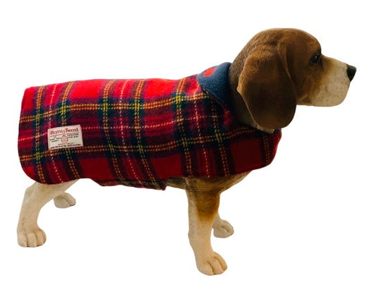 (Red Stewart) Harris Tweed Dog Coat - Red Stewart Tartan - BOWZOS