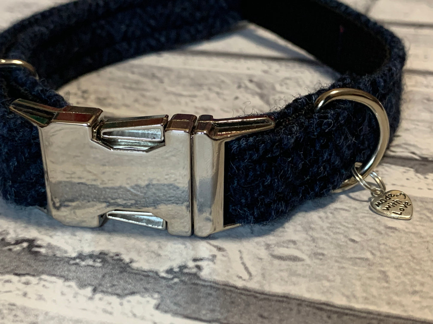 (Navy) Harris Tweed® Dog Collar - Navy Herringbone