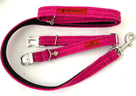 (Roxburgh) Harris Tweed Dog Collar & Lead Set - Bubblegum Pink - BOWZOS