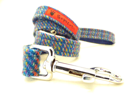 (Gordon) Harris Tweed Dog Lead - Blue Kaona - BOWZOS